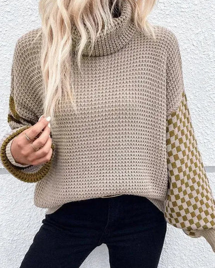 Colorful Striped Checkered Turtleneck Oversized Sweater