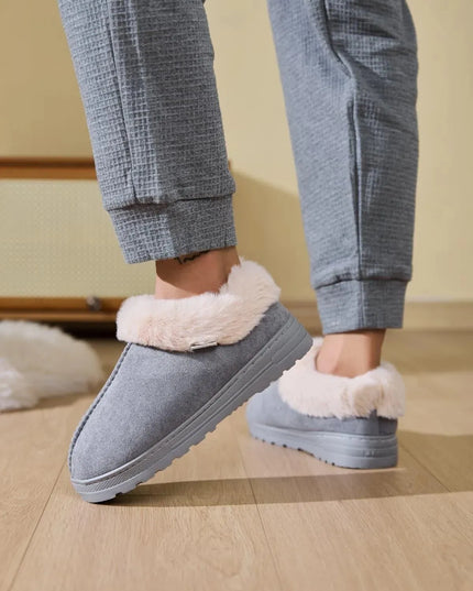 Cozy Faux Fur Platform Slippers with Round Toe