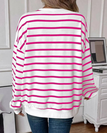 Chic Striped Round Neck Long Sleeve Sweatshirt