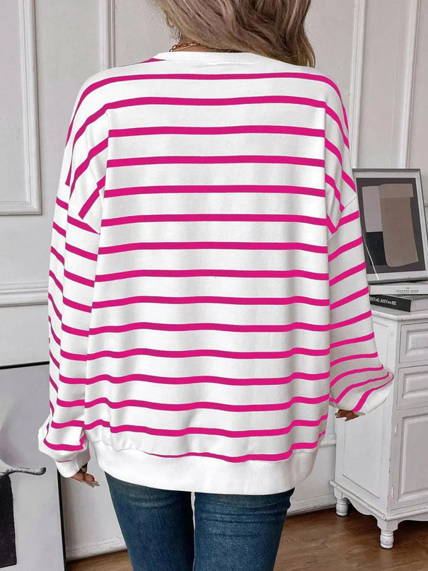 Chic Striped Round Neck Long Sleeve Sweatshirt