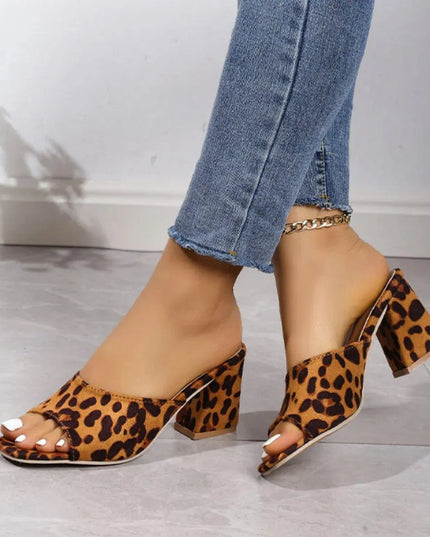 Leopard Print Suede Mid Heel Sandals