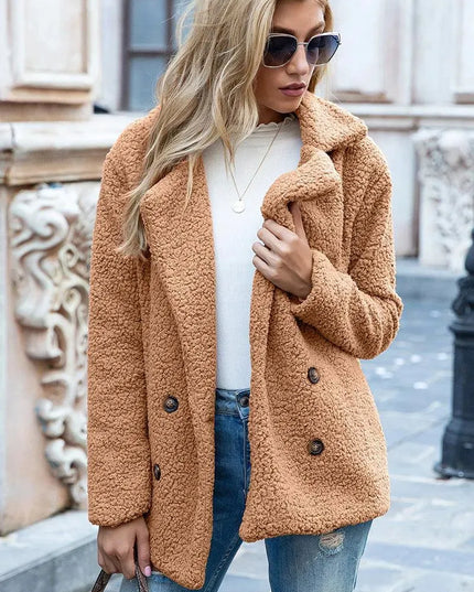 Luxe Urban Sherpa Coat with Lapel Collar