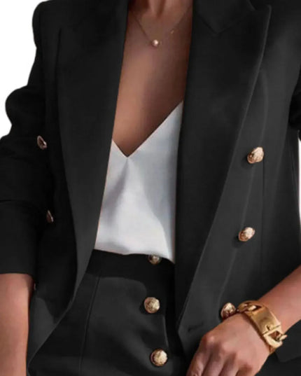 Lapel Collar Long Sleeve Blazer and Shorts Set