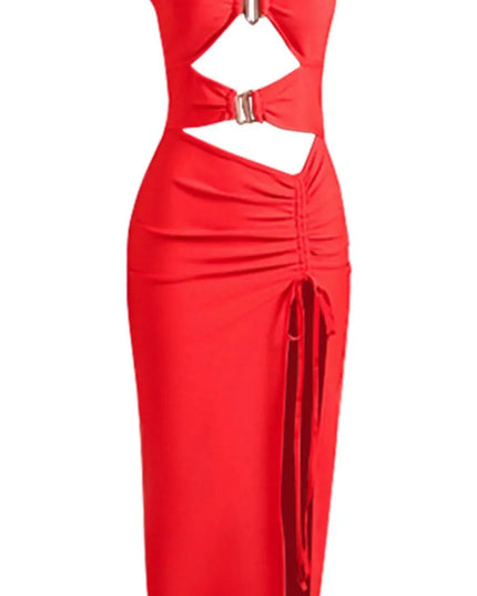 Cutout Strapless Drawstring Detail Split Bandage Dress