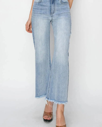 RISEN High Rise Crop Wide Fray Hem Jeans - ShopEasier