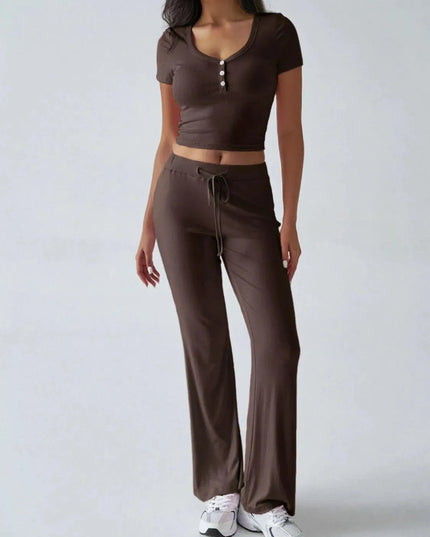 Devine Short Sleeve Top and Drawstring Pants Set - ShopEasier