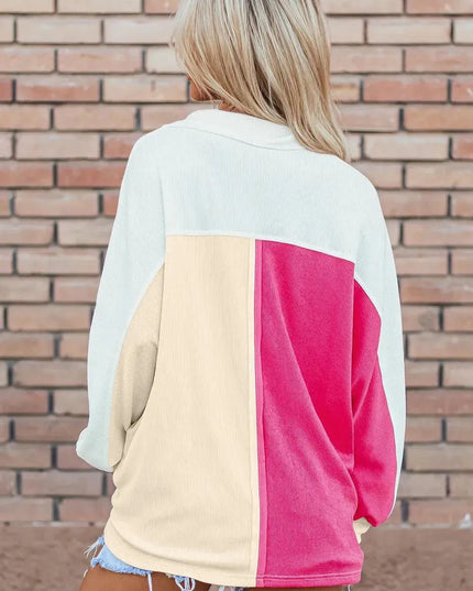 Button-Up Colorblock Long Sleeve Hoodie