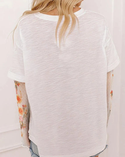 Chic Floral Patchwork Long Sleeve Top with Lace Accents