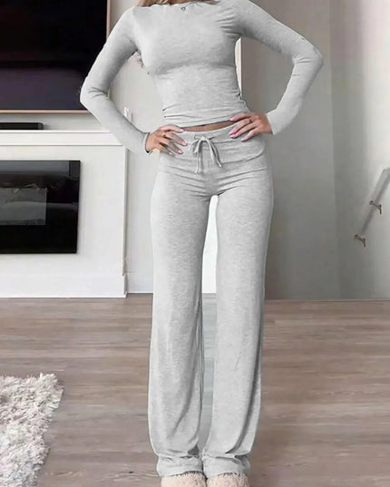 Casual Two-Piece Long Sleeve Top and Drawstring Pant Set