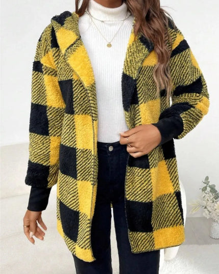 Plaid Long Sleeve Hooded Coat - ShopEasier