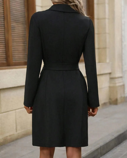 Double-Breasted Lapel Collar Long Sleeve Dress