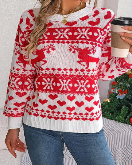 Christmas Element Round Neck Long Sleeve Sweater - ShopEasier