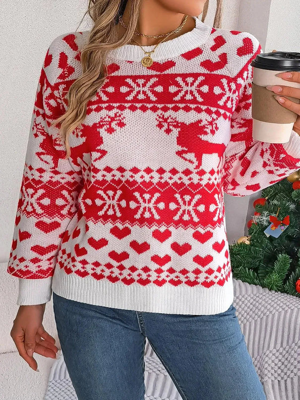 Christmas Element Round Neck Long Sleeve Sweater - ShopEasier