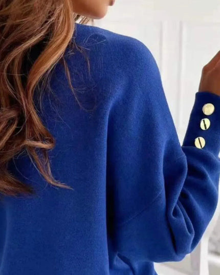 V-Neck Button-Detail Long Sleeve Pullover