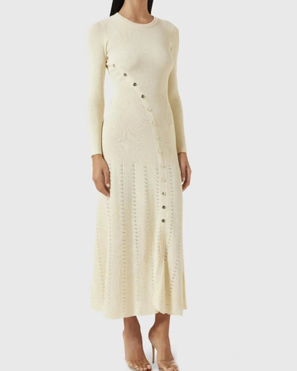 Openwork Round Neck Long Sleeve Sweater Dress