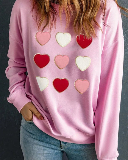 Heart Contrast Long Sleeve Pullover Sweatshirt