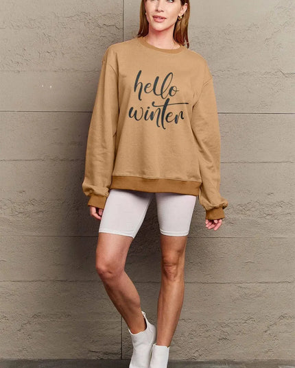 Simply Love Full Size HELLO WINTER Graphic Sweatshirt - ShopEasier