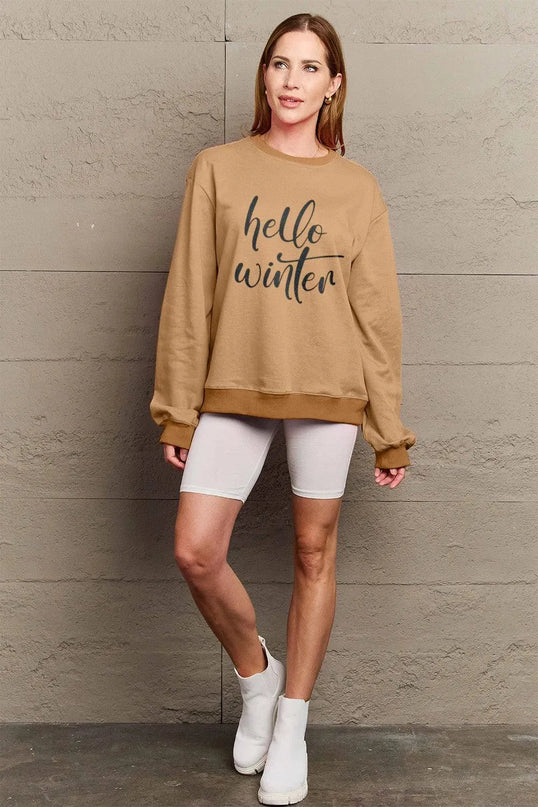 Simply Love Full Size HELLO WINTER Graphic Sweatshirt - ShopEasier