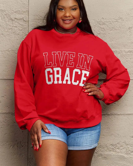 Simply Love Full Size LIVE IN GRACE Graphic Sweatshirt - ShopEasier