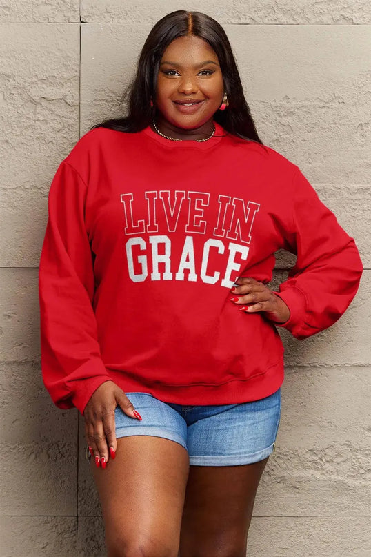 Simply Love Full Size LIVE IN GRACE Graphic Sweatshirt - ShopEasier