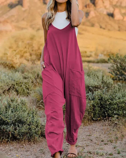 Double Take Full Size Sleeveless V-Neck Pocketed Jumpsuit - ShopEasier