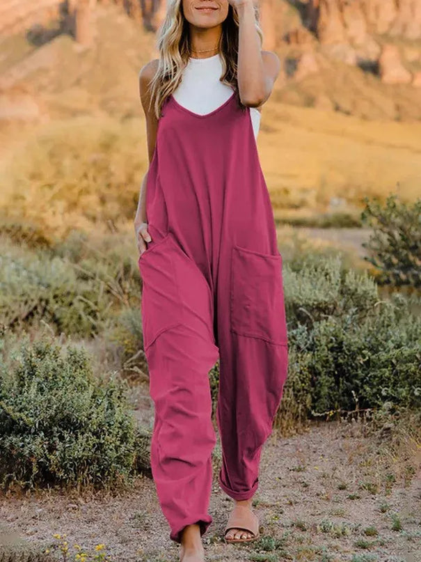 Double Take Full Size Sleeveless V-Neck Pocketed Jumpsuit - ShopEasier