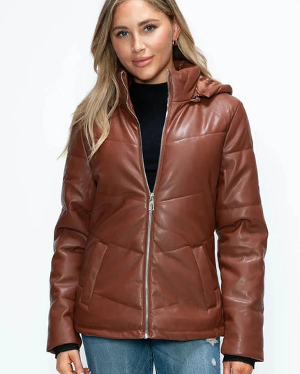 How Dare U Pocketed Zip Up Puffer Jacket with Removable Hood - ShopEasier