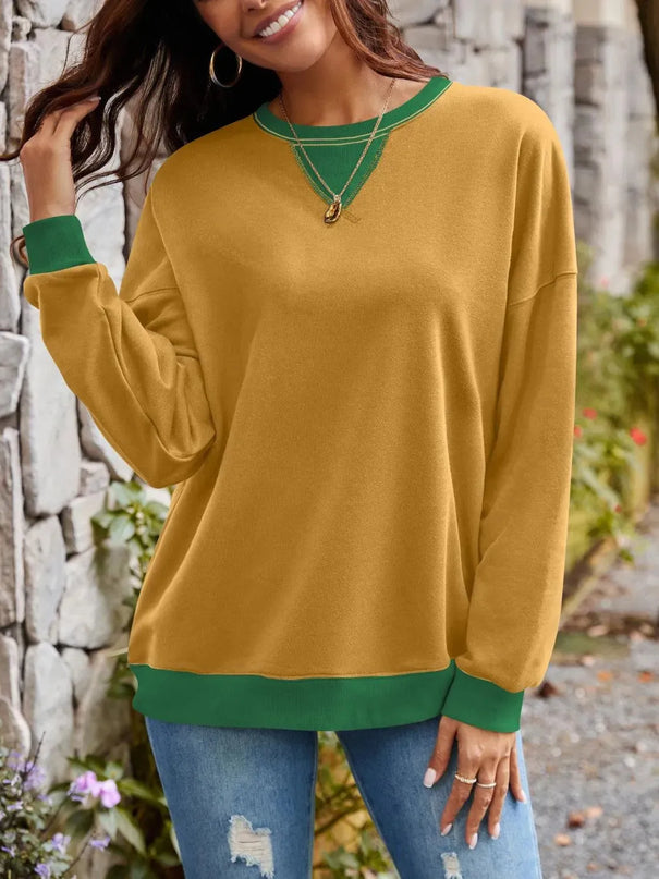 Contrast Lovelet Round Neck Long Sleeve Pullover