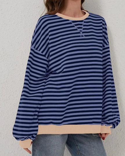 Chic Contrast Striped Long Sleeve Pullover