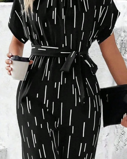 Tied Printed Mock Neck Wide Leg Jumpsuit - ShopEasier