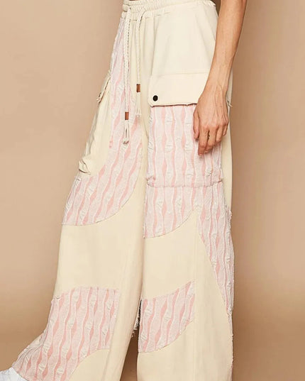 POL Crochet Contrast Drawstring Wide Leg Pants