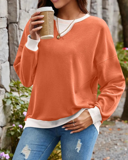 Contrast Lovelet Round Neck Long Sleeve Pullover