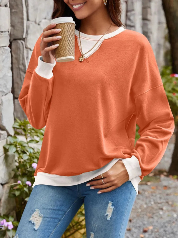 Contrast Lovelet Round Neck Long Sleeve Pullover