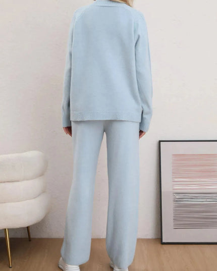 Mock Neck Long Sleeve Top and Pants Sweater Set - ShopEasier