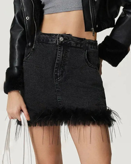 Plush Hem Mini Denim Skirt - ShopEasier