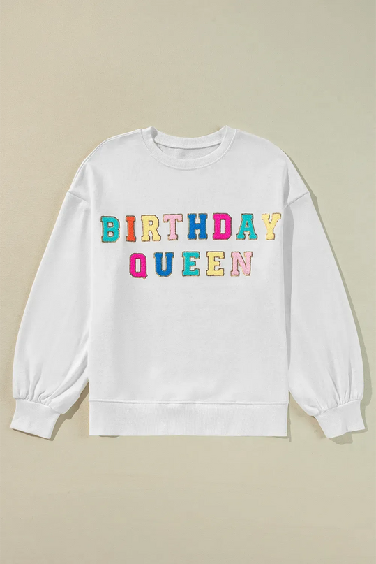 BIRTHDAY QUEEN Sequin Round Neck Long Sleeve Sweatshirt - ShopEasier