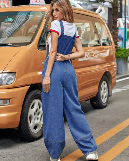 Wide Strap Wide Leg Denim Overalls - ShopEasier