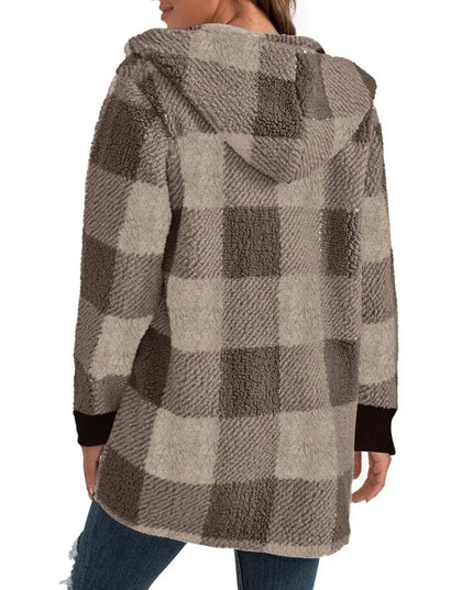 Plaid Long Sleeve Hooded Coat - ShopEasier