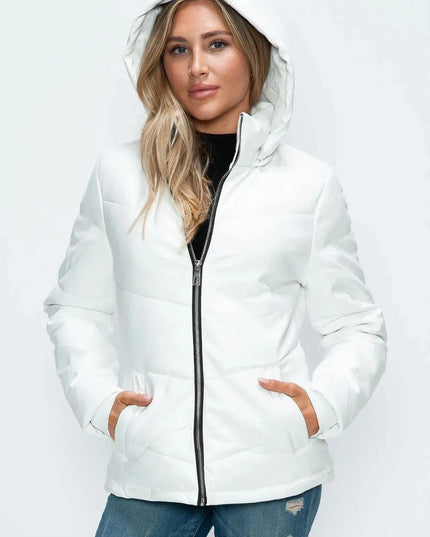 How Dare U Pocketed Zip Up Puffer Jacket with Removable Hood - ShopEasier