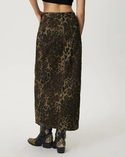 Leopard Button Up Denim Skirt - ShopEasier