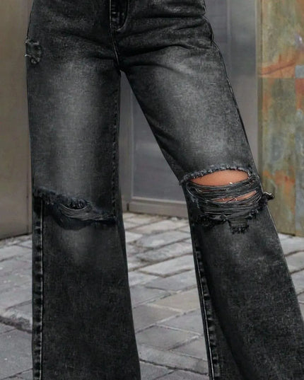 Distressed Wide Leg Jeans with Pockets - ShopEasier