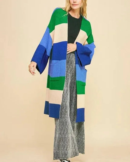 Davi & Dani Color Block Kimono Sleeve Open Front Cardigan - ShopEasier