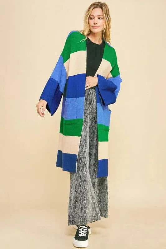 Davi & Dani Color Block Kimono Sleeve Open Front Cardigan - ShopEasier