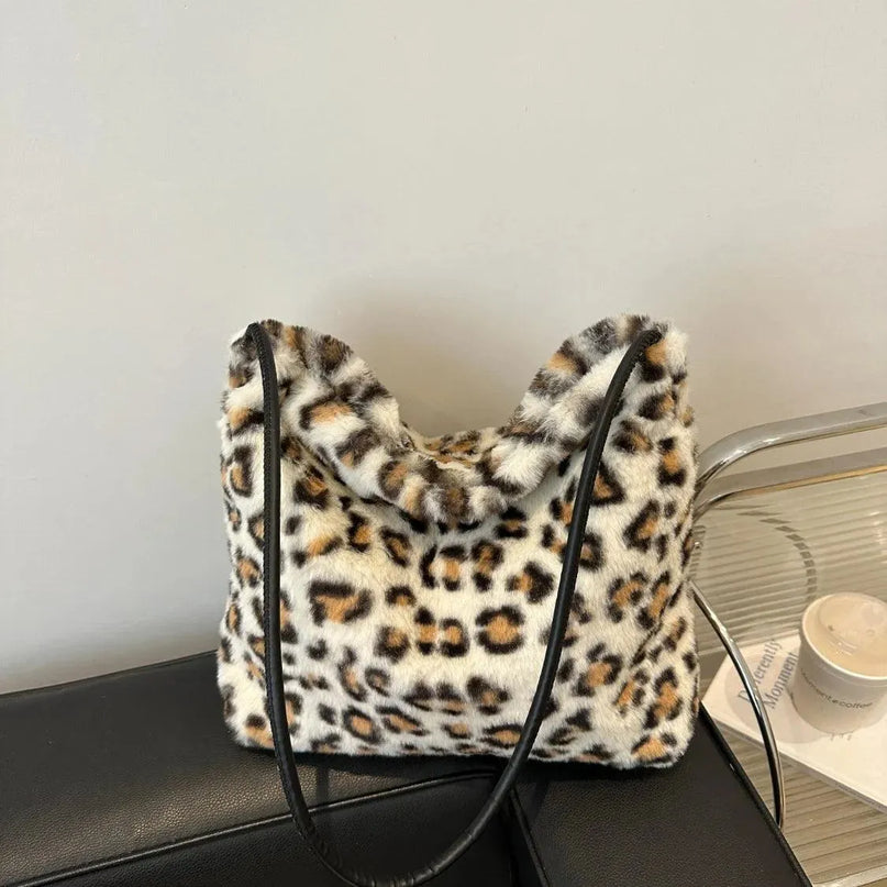 Wild Print Plush Shoulder Bag