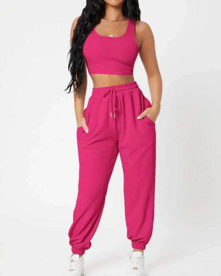 Wide Strap Top and Drawstring Joggers Set - ShopEasier