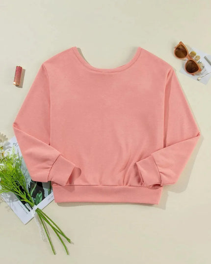 Bow Tie Detail Long Sleeve Pullover Sweatshirt