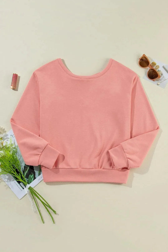 Bow Tie Detail Long Sleeve Pullover Sweatshirt