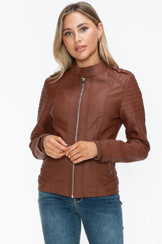 Snobbish PU Leather Biker Jacket with Side Zip Pockets - ShopEasier