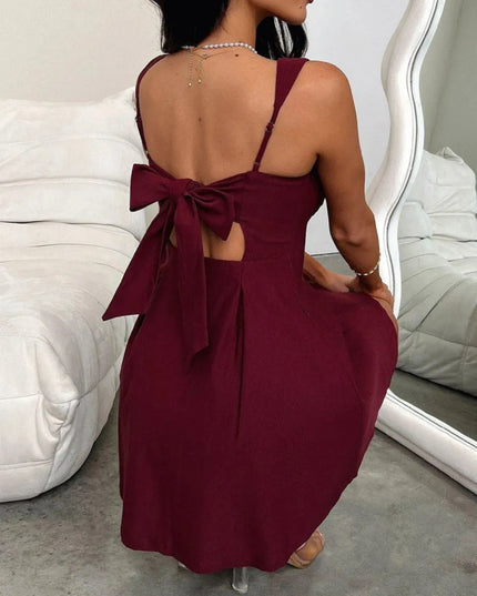 Devine Bow Back Square Neck Mini Dress