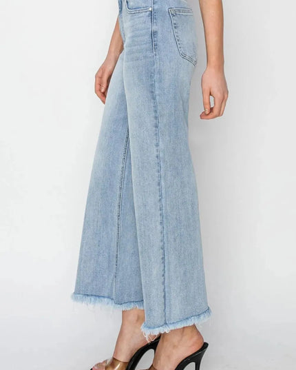 RISEN High Rise Crop Wide Fray Hem Jeans - ShopEasier